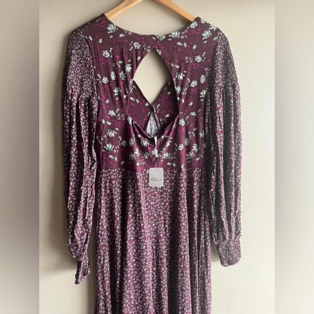 NEW Free People Women Love Story Maxi Dress Raisin Combo Burgundy Brown Floral M - Picture 12 of 16